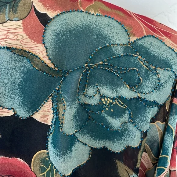 Chico's Kimono Jacket Vintage Floral Jewel Tones Some Flowers Beaded Cardigan S… - Picture 10 of 13